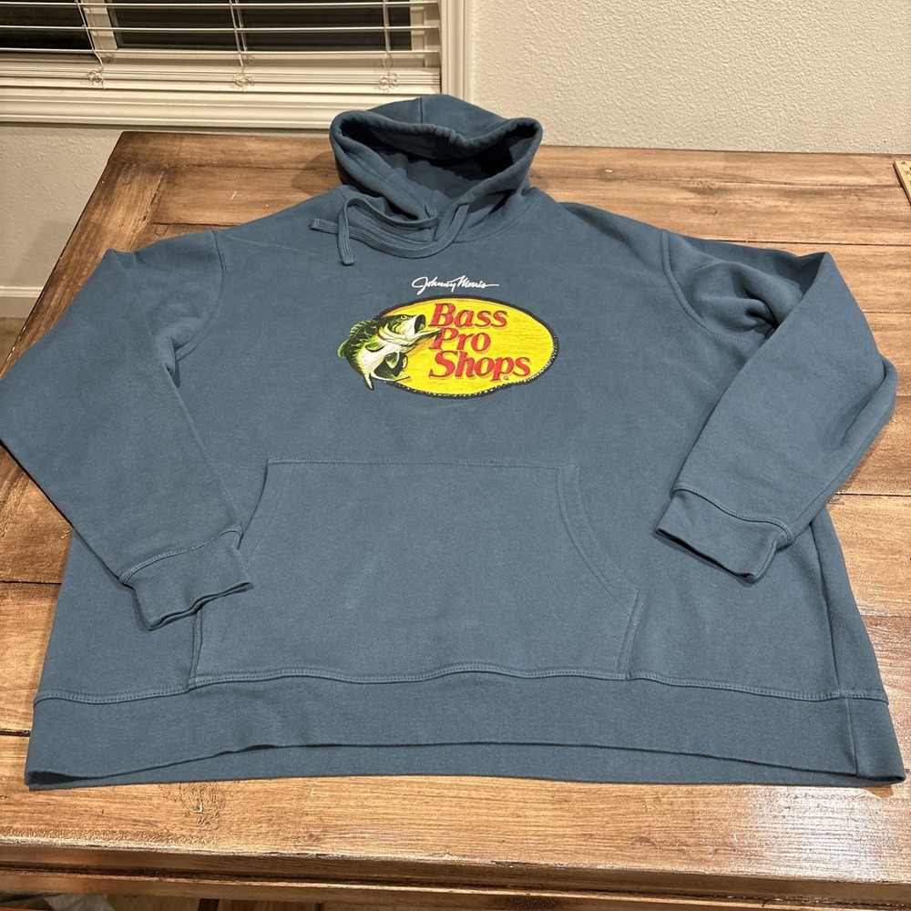 Bass‎ Pro Shops Men's Johnny Morris Logo Long Sleeve Hoodie Blue Size 2XL
